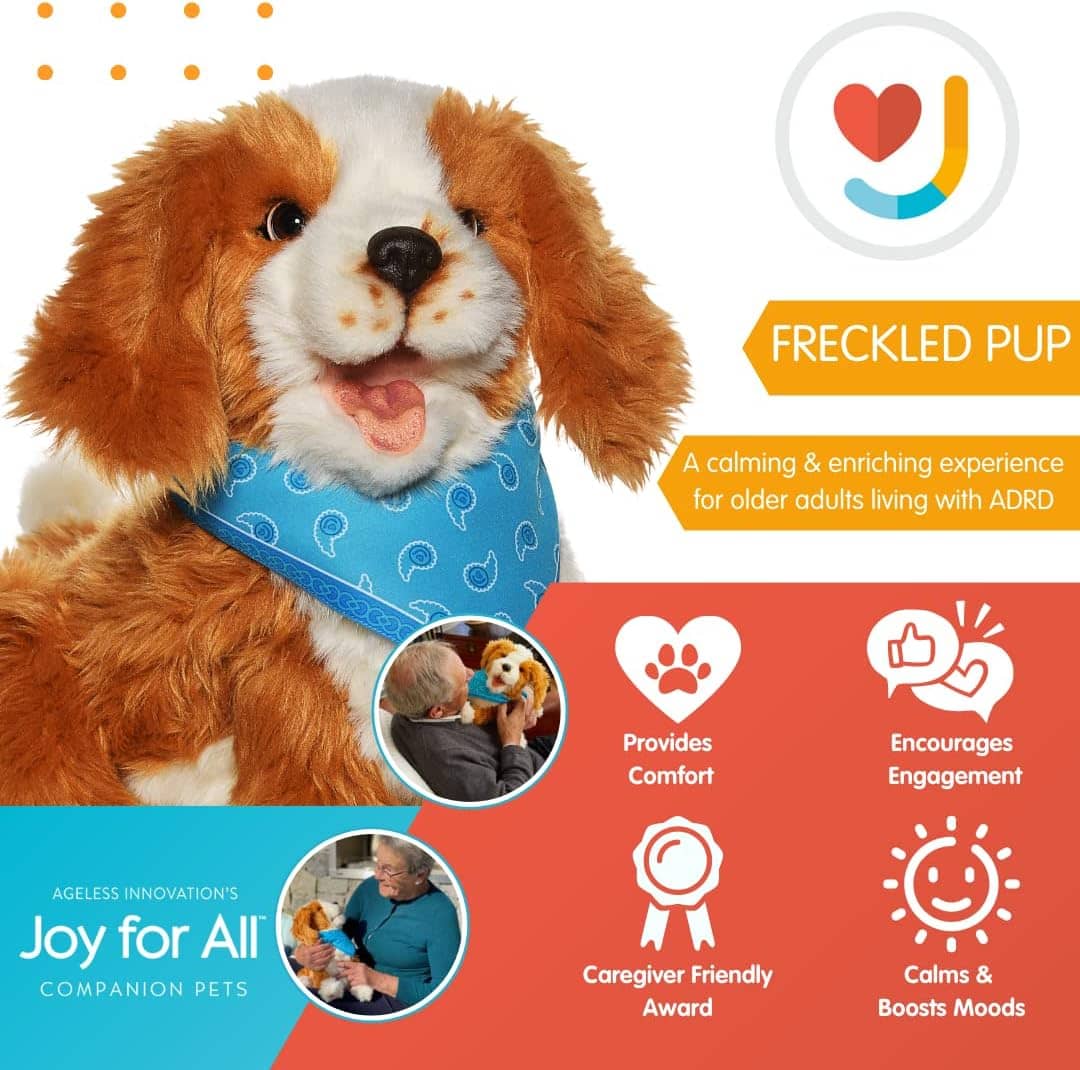 JOY FOR ALL - Freckled Pup - Brown and White Soft-Touch Coat - Realistic and Lifelike Interactive Companion Pets